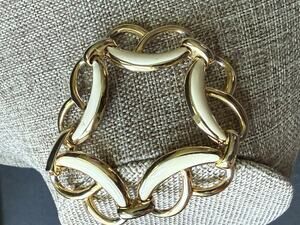Vintage Enamel Link Bracelet Cream Gold Tone 80s 90s Y2k 8” Career Capsule